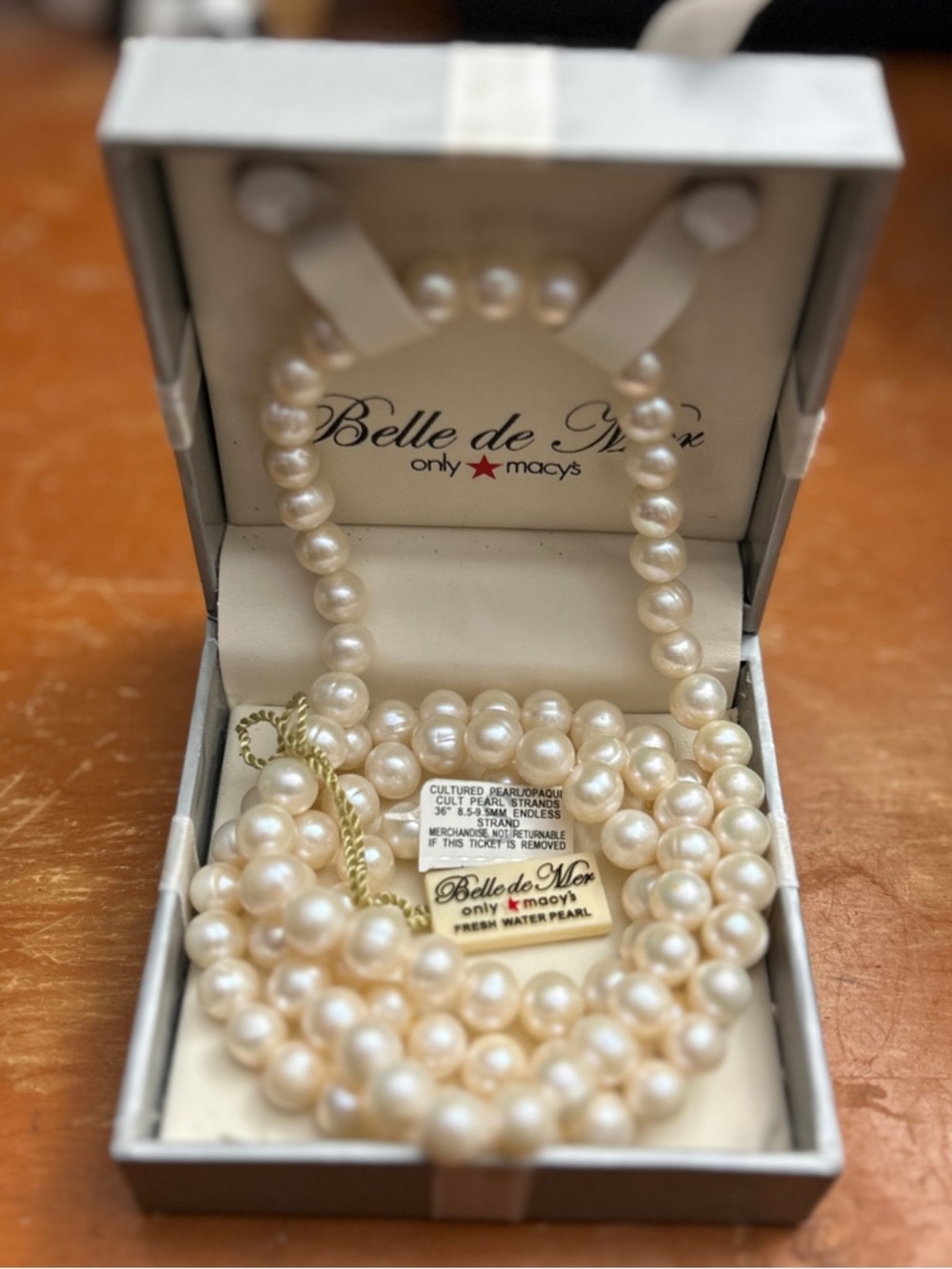 Macy’s Belle de Mer Pearl Necklace, 36" Cultured Freshwater Pearl Endless Strand